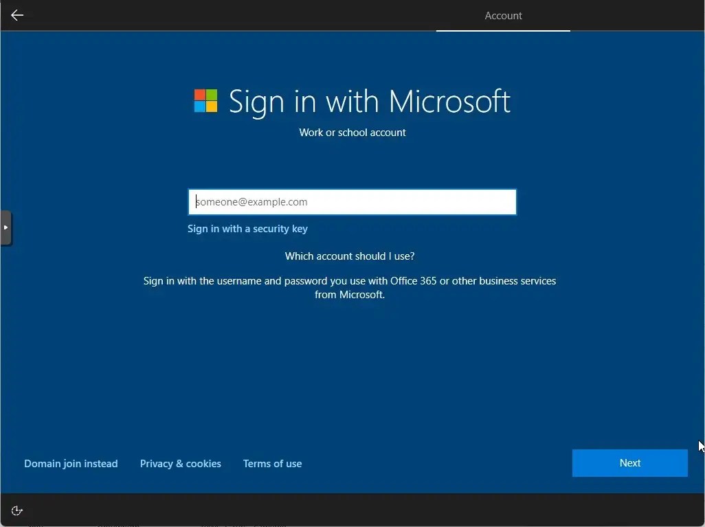 OOBE create Windows 10 account