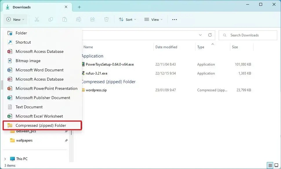 Create zip file in File Explorer