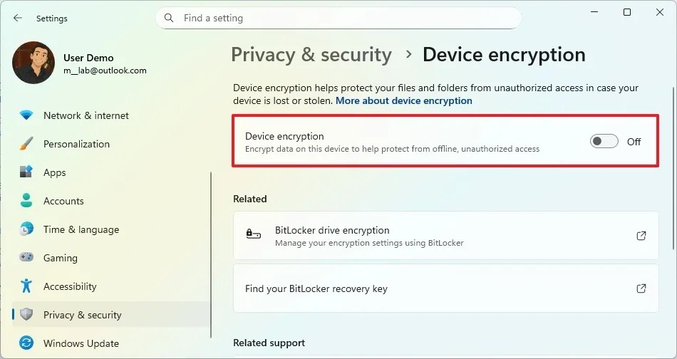 Disable BitLocker Drive Encryption via Settings