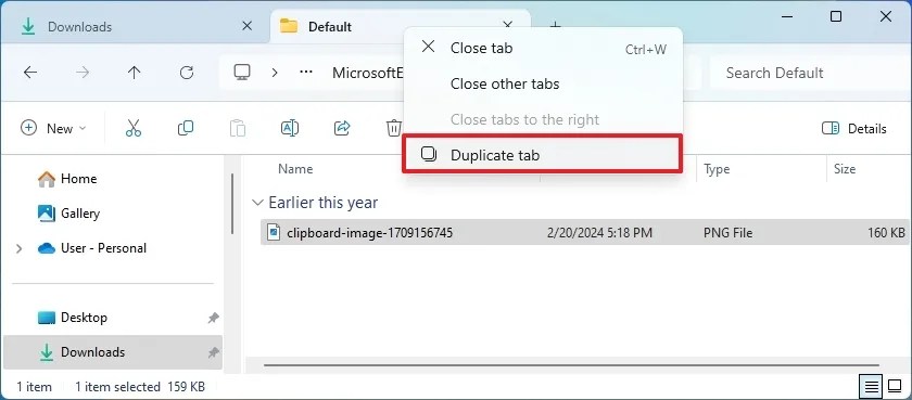 File Explorer duplicate tab