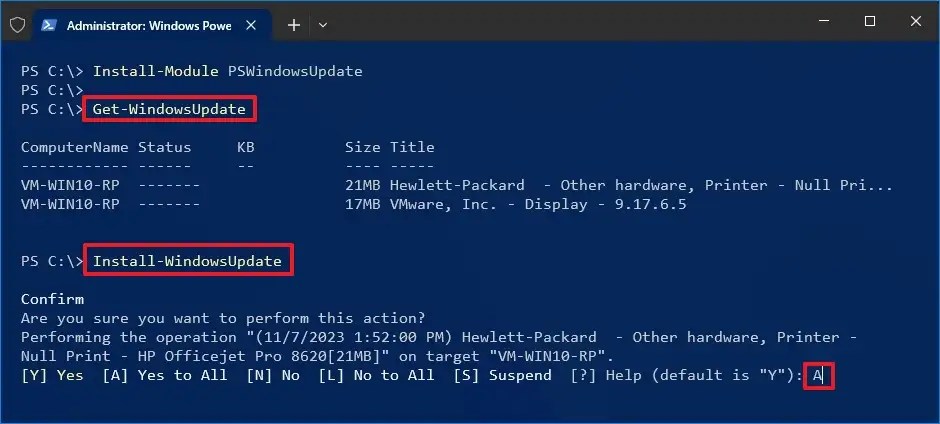 PowerShell install Windows 10 updates