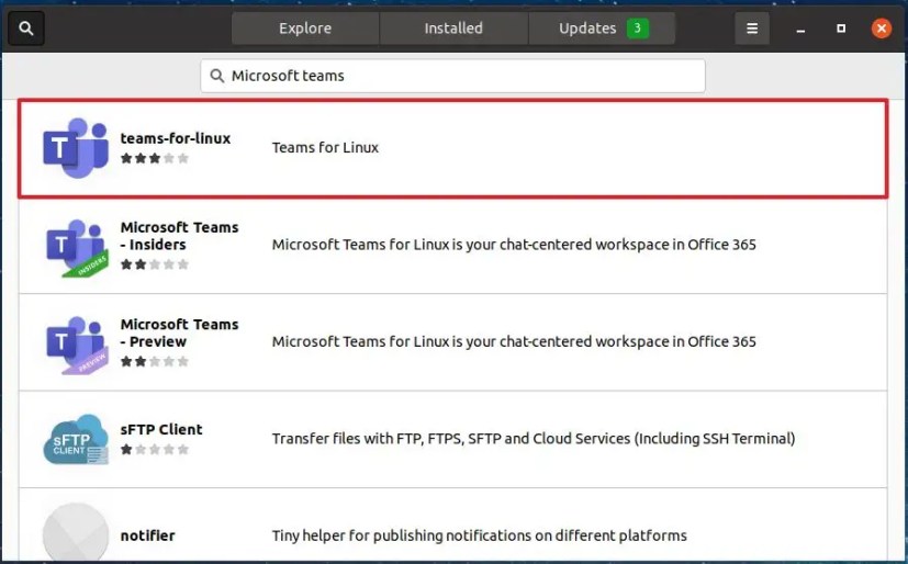 Microsoft Teams in Linux app store