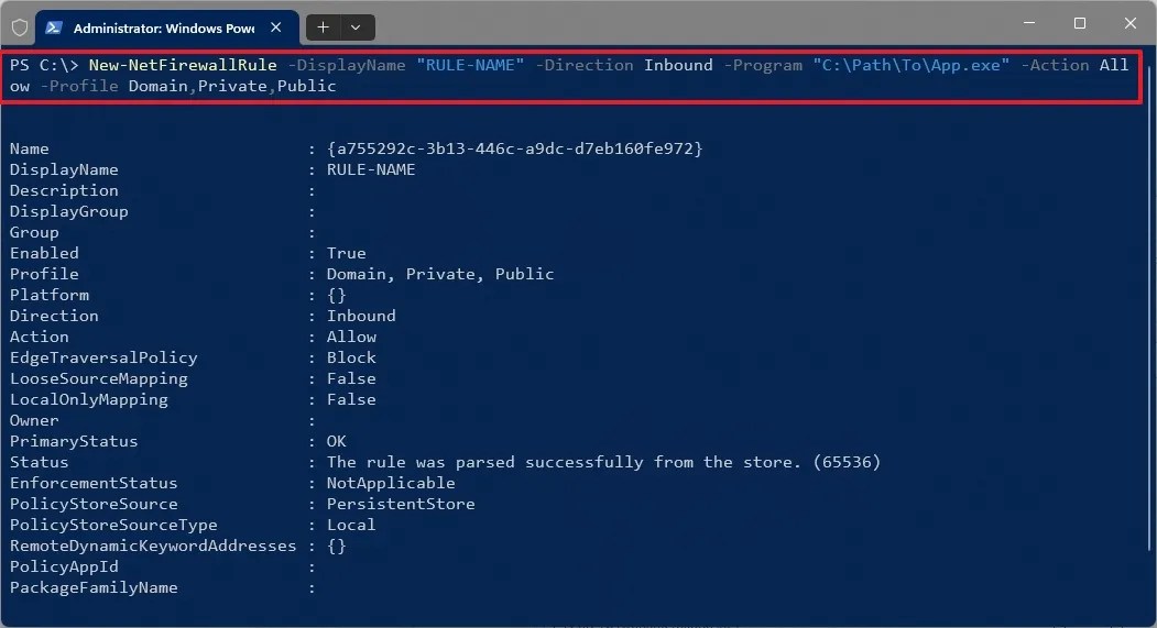 PowerShell allow app via firewall