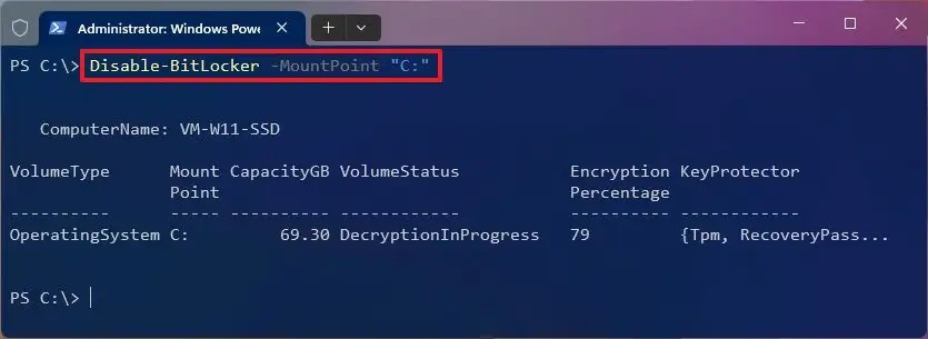 PowerShell disable BitLocker