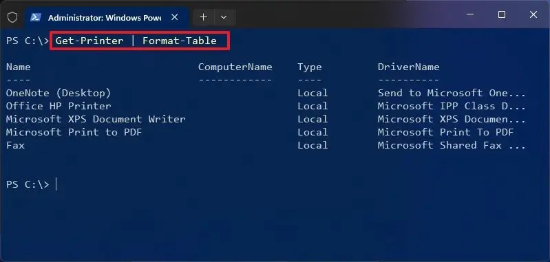 PowerShell get-printer command
