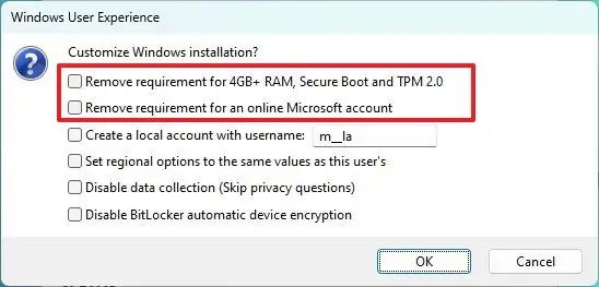 Rufus Windows 11 bypass requirements