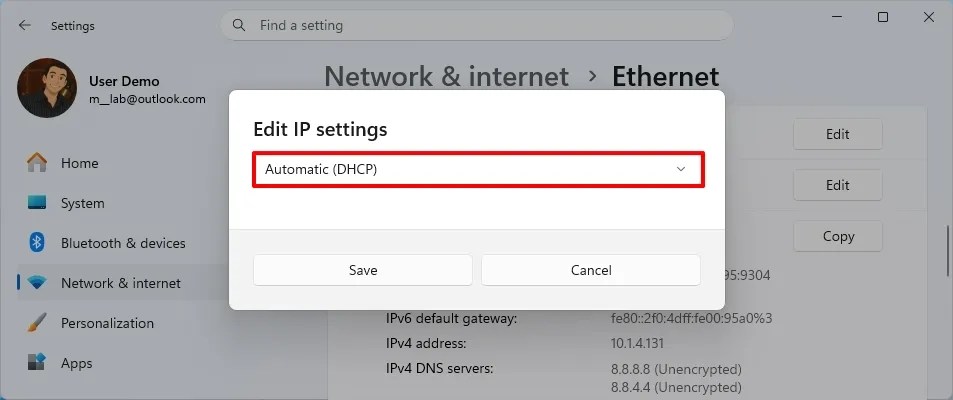 Enable automatic IP settings