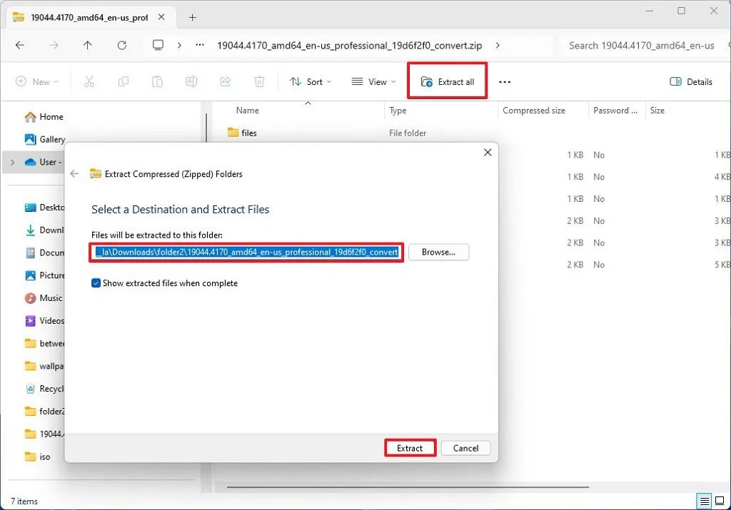 UUP dump extract files