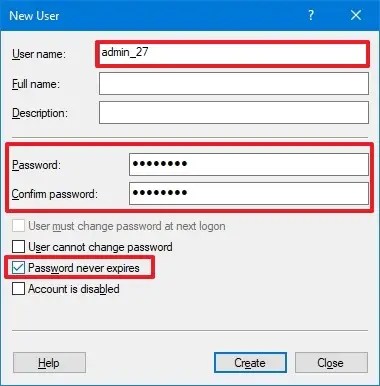 Computer Management create local account