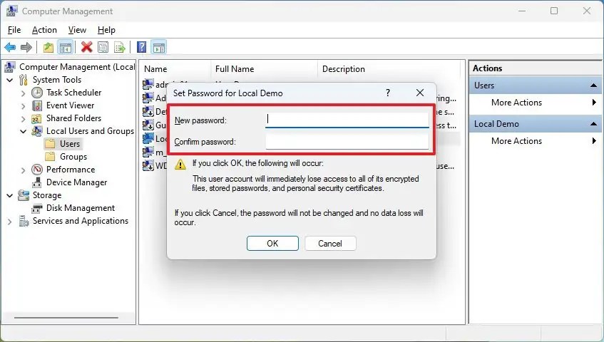 Computer Management remove password