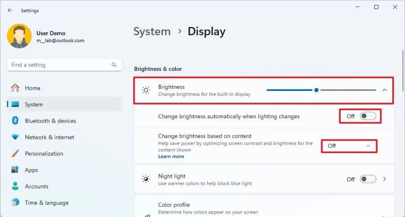 Windows 11 disable advanced brightness settings