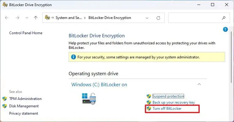Windows 11 disable BitLocker