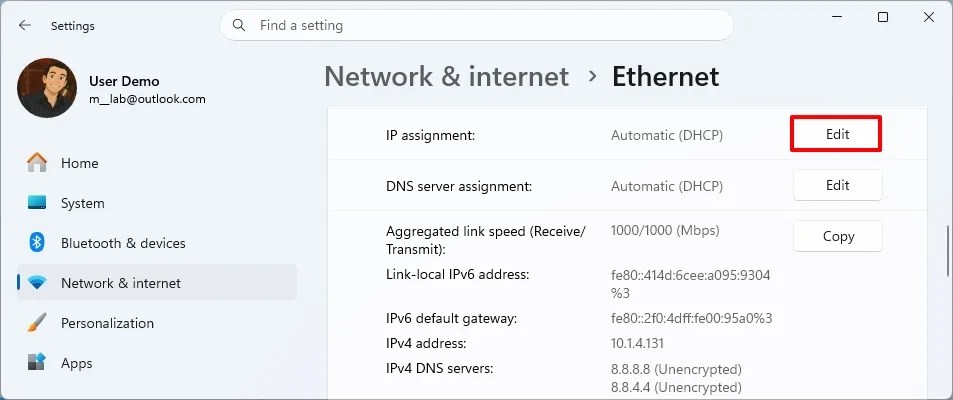 Edit IP settings