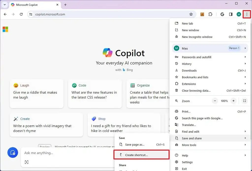 Copilot app install on Chrome