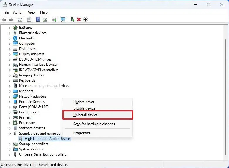 Device Manager reset audio driver