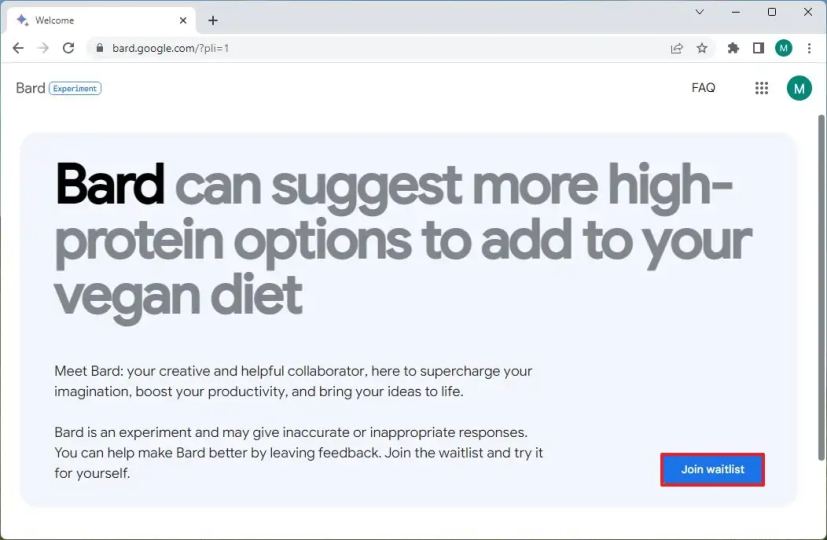 Google Bard join waitlist