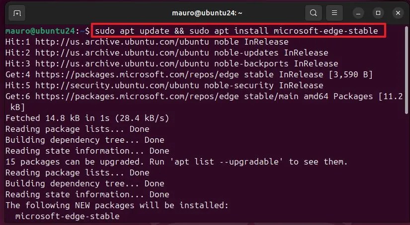 Linux install Microsoft Edge command