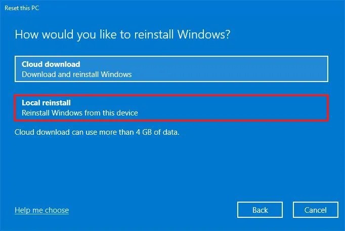 Local reinstall option