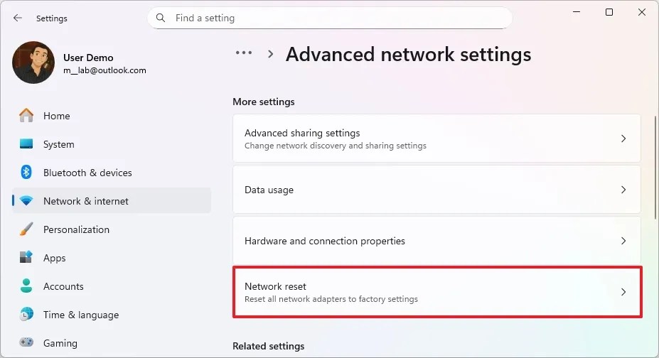 Windows 11 network reset