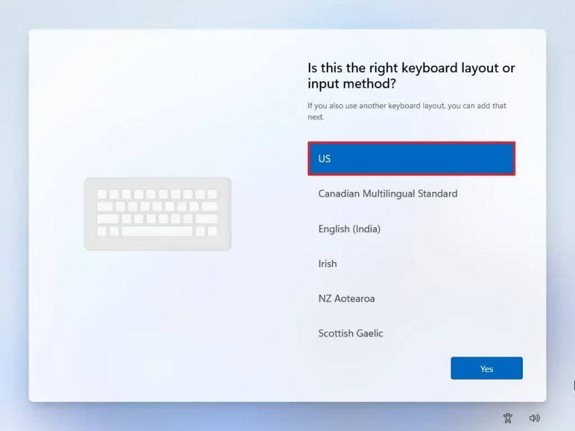 OOBE keyboard layout