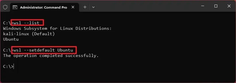 WSL change default distro command