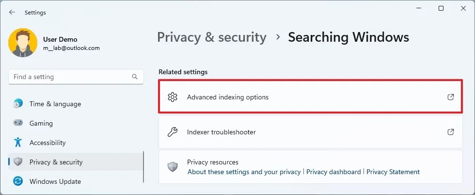 Advanced indexing options