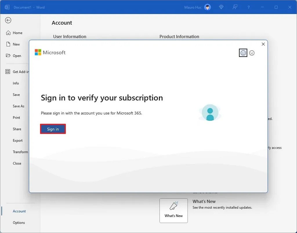 Microsoft 365 sign in option