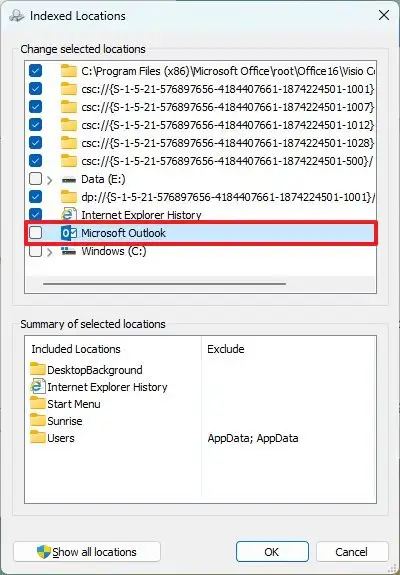 Windows Search stop indexing emails (PST)