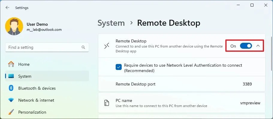 Enable Remote Desktop (RDP)