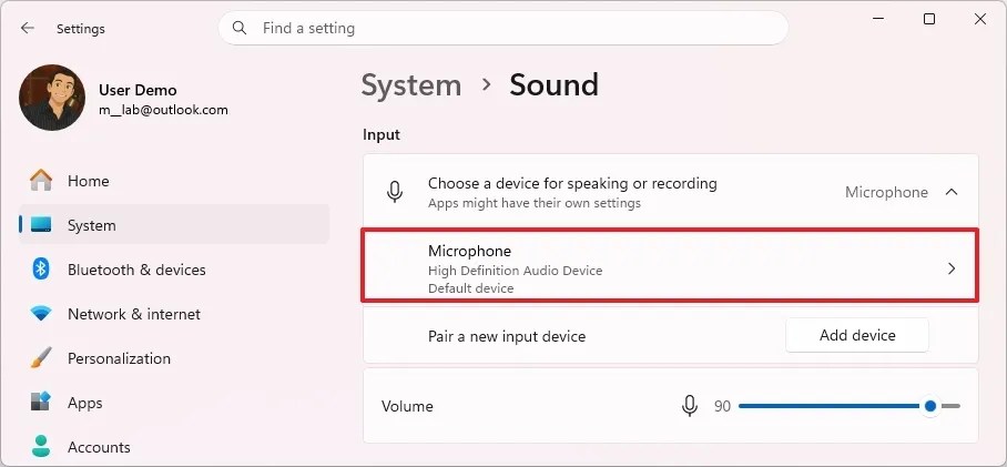 Open input device settings