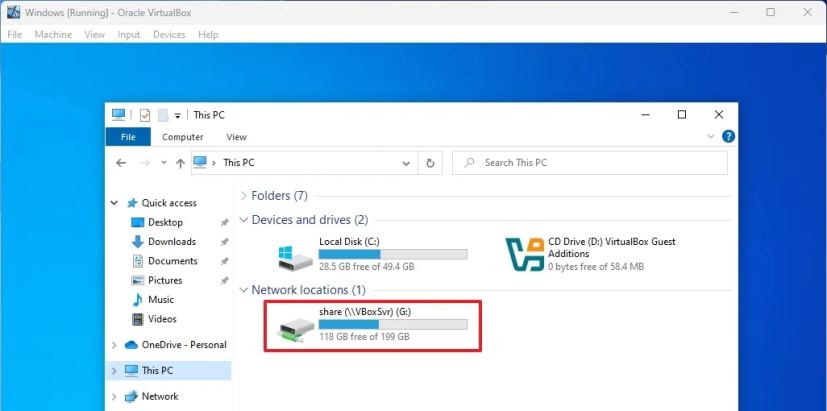 Windows 10 vm mapped drive from VirtualBox