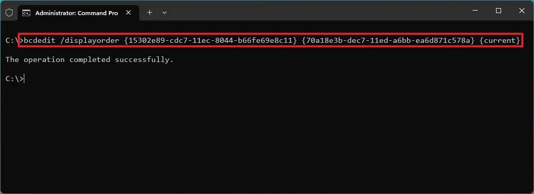 bcdedit displayorder