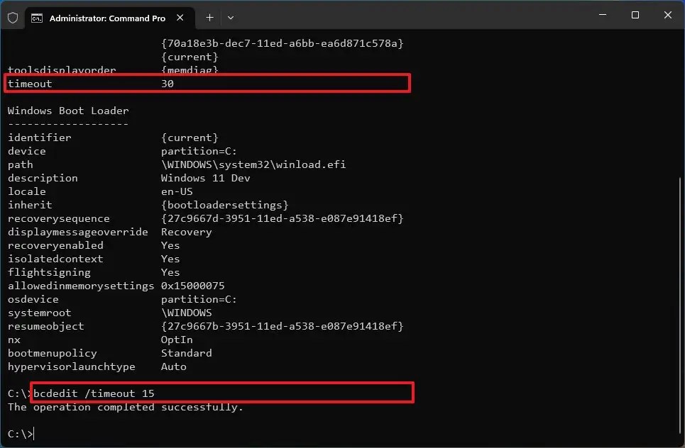 Command Prompt change boot time