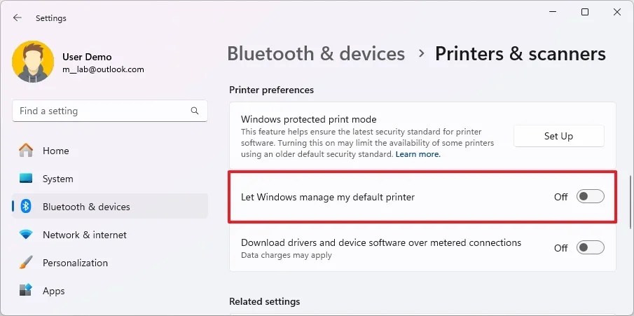 Disable Windows automatic default printer