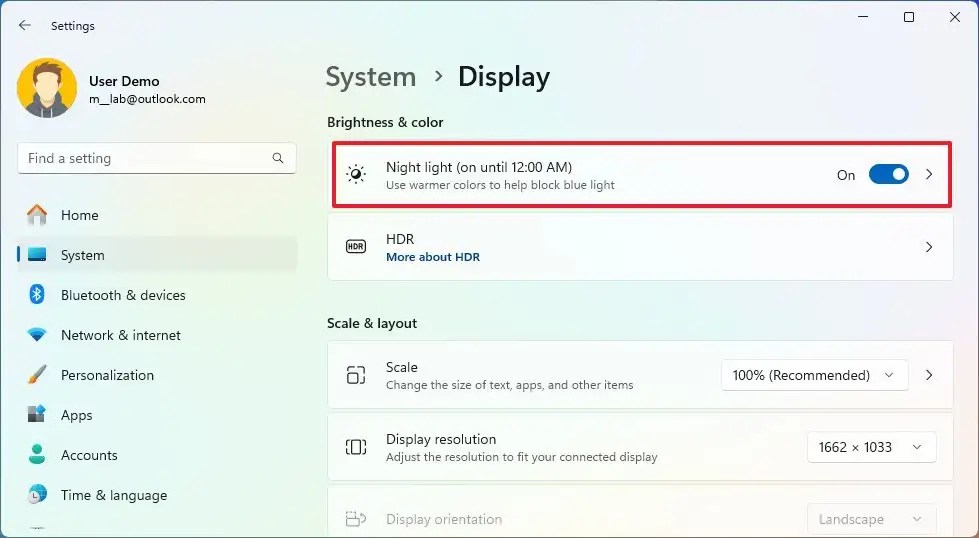 Night light settings