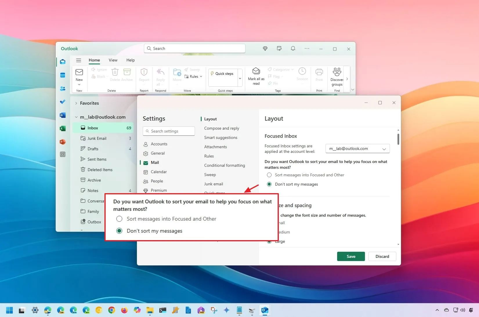 Outlook disable focused inbox