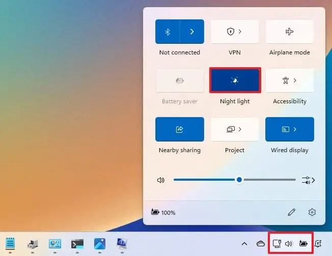 Quick Settings Night Light option