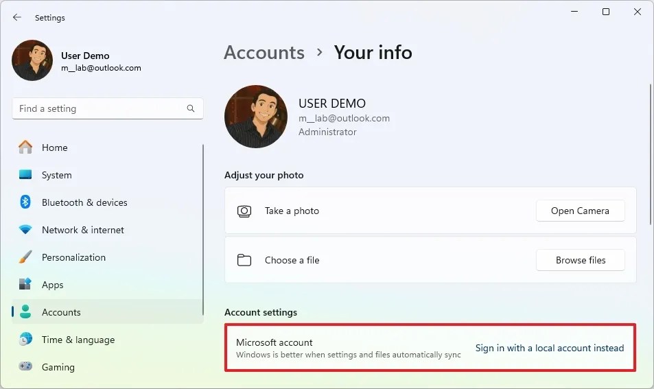 Sign in with a local account instead