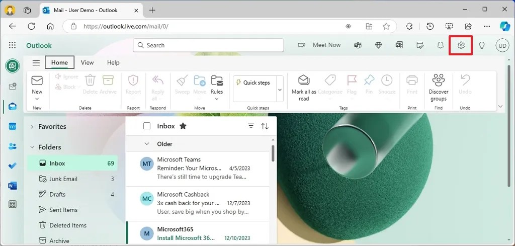 Outlook web open settings