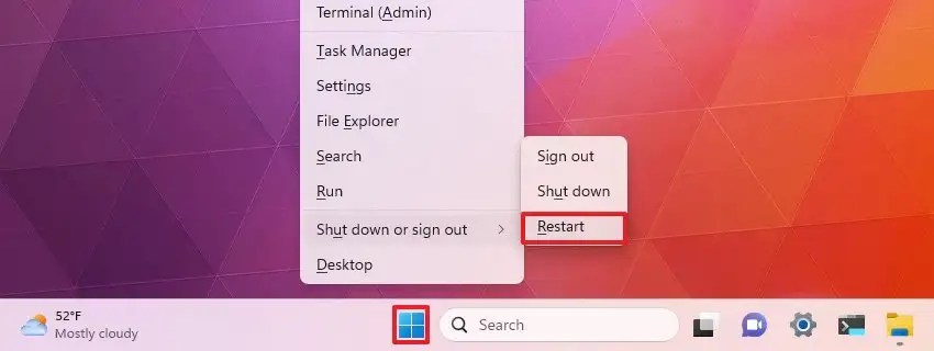 Start button restart option