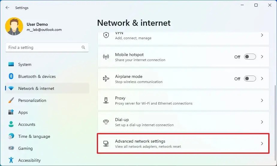 Advanced network settings