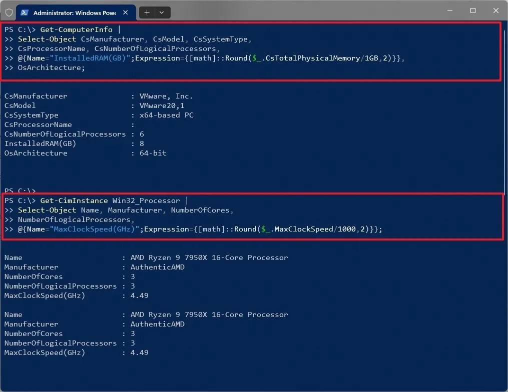Custom computer hardware specs command