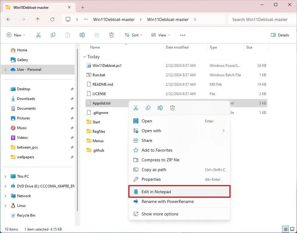 Open Applist with Notepad