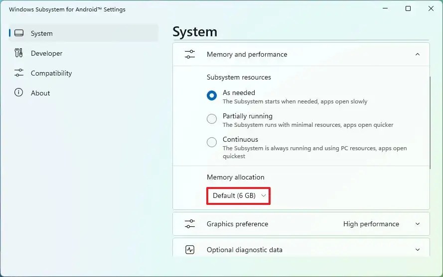 Change memory allocation