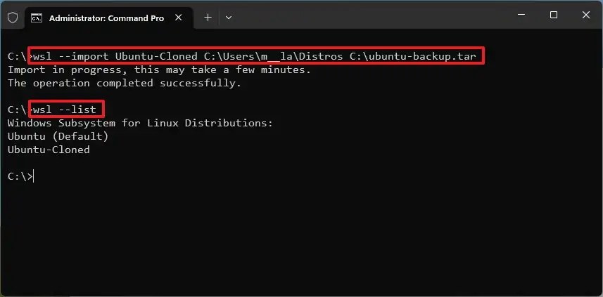 WSL import clone distro