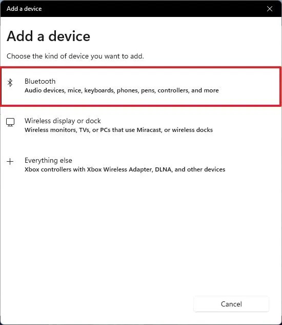 Windows 11 Bluetooth pairing option