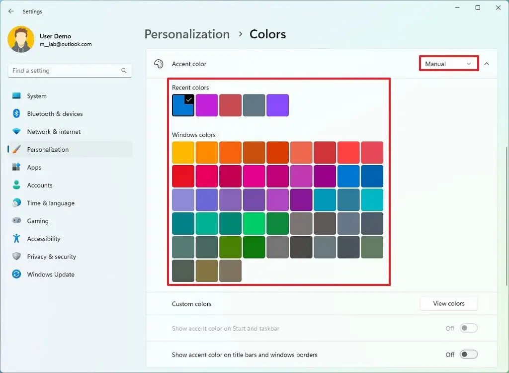 Alterar cor de destaque