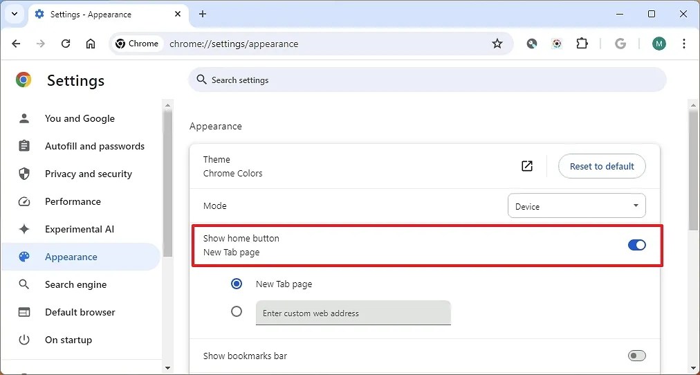 Chrome Show home button