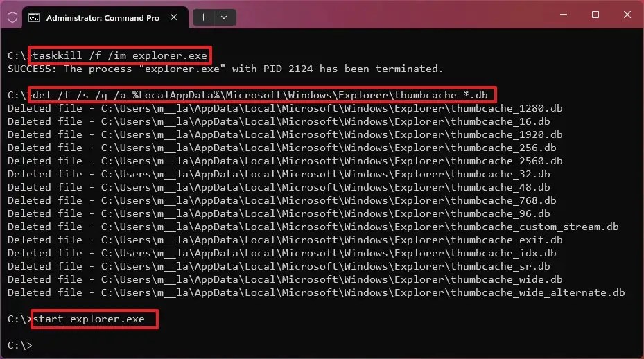 Command Prompt delete thumbnail cache
