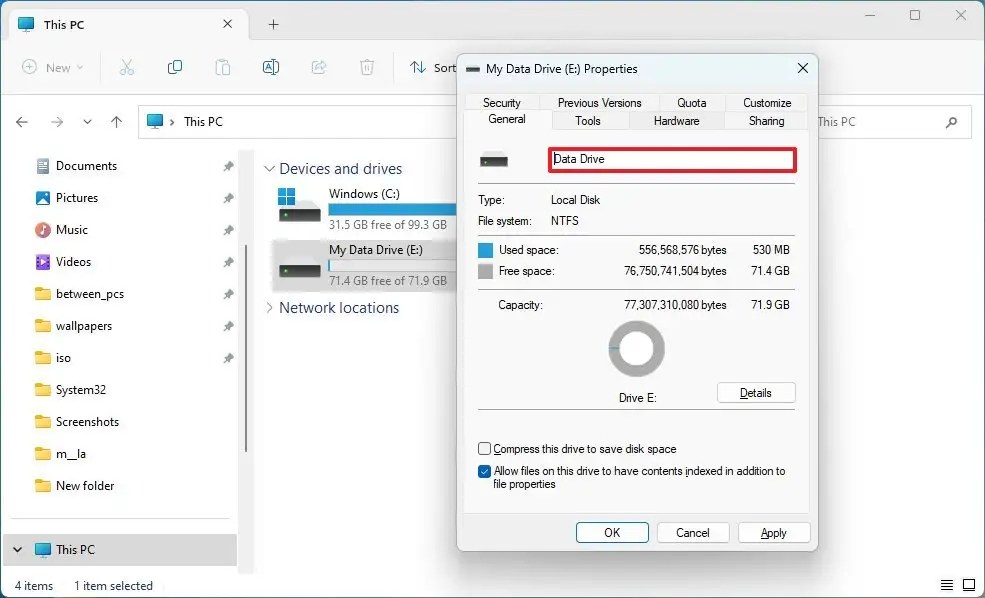 Driver properties change name
